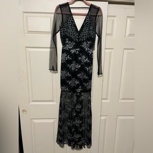 Lovers + Friends Long-Sleeve Black w/Silver Maxi Dress.
